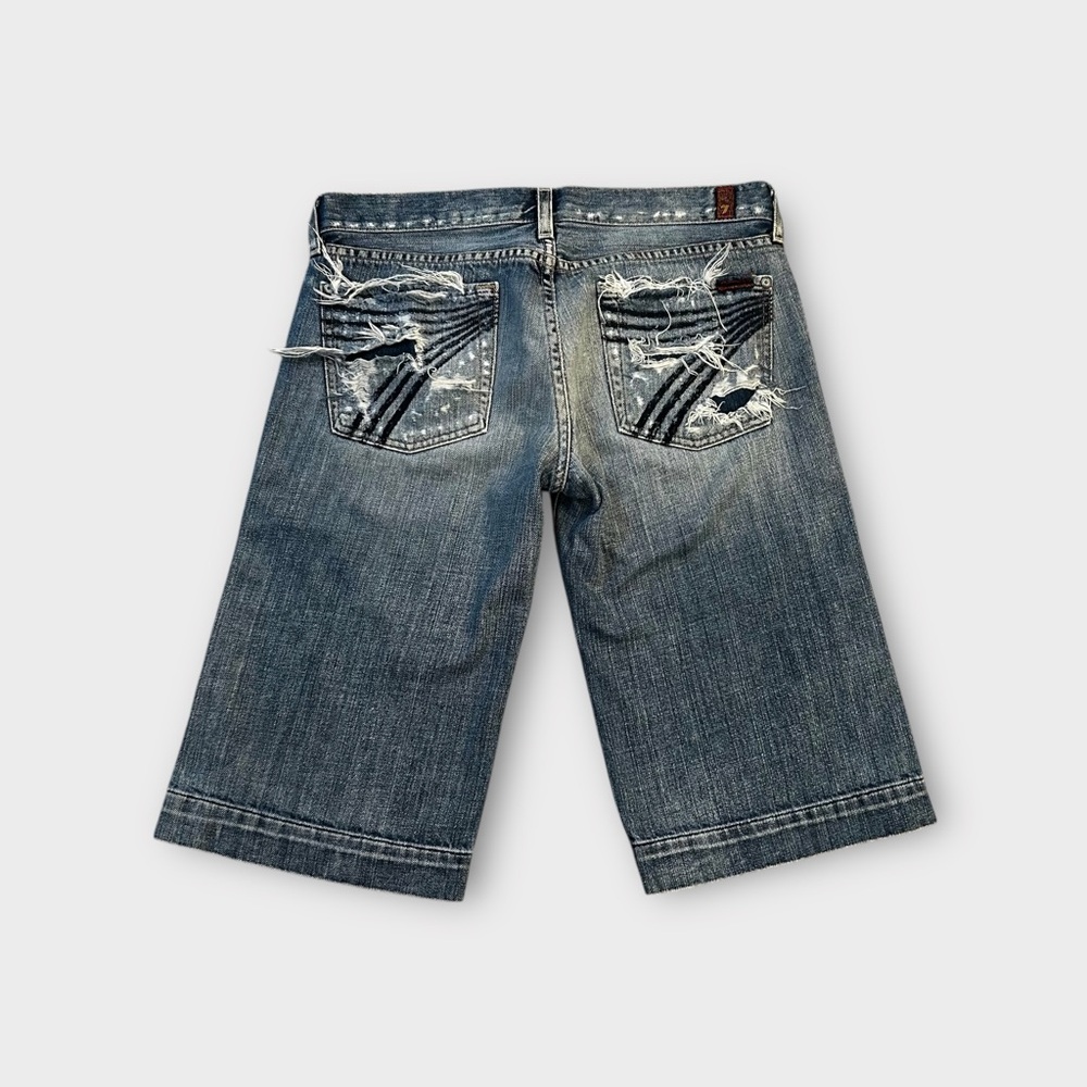 7 For All Mankind Dojo Denim Shorts Women’s Size 28 Distressed Embroidered 7